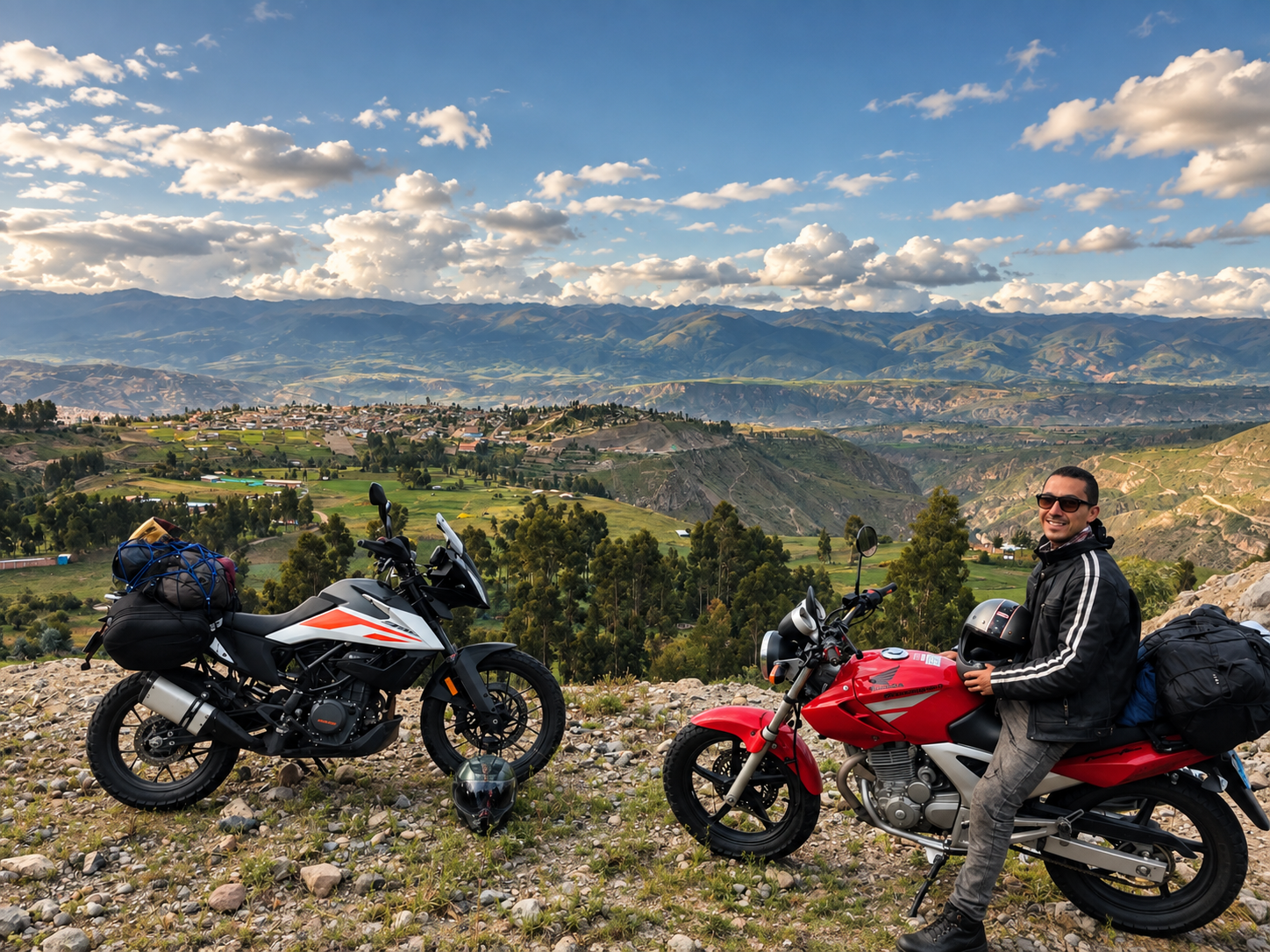 Two motorcycles overlooking the Andes in Peru